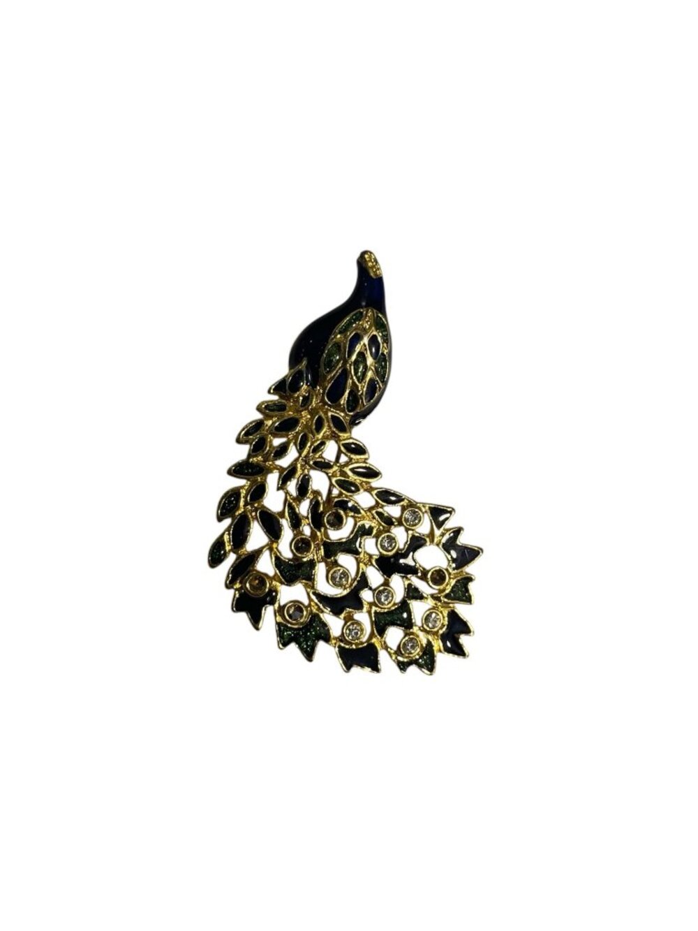 Gold Peacock Brooch statement glam regency birds colorful vtg y2k made